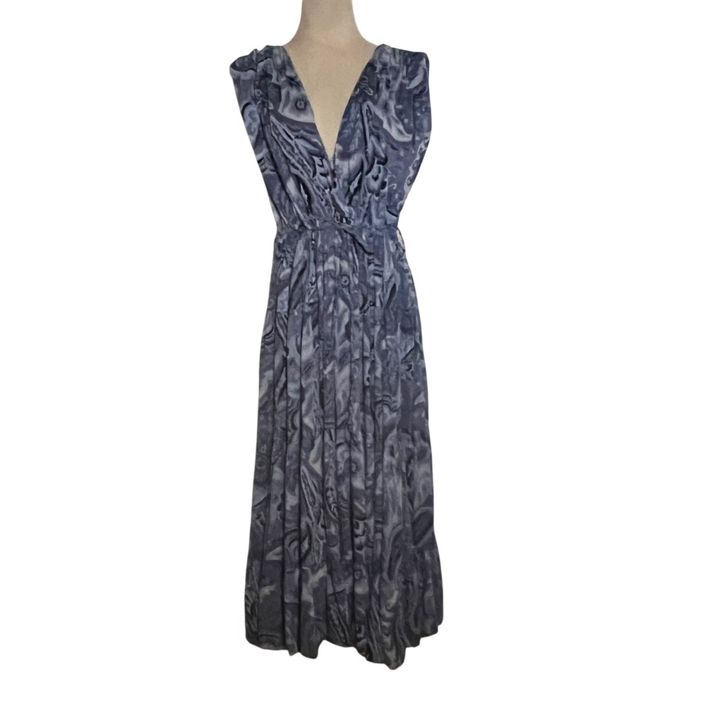 Guadalupe Maxi Dress Womens Large Blue Abstract Paisley Cotton V-Neck Boho